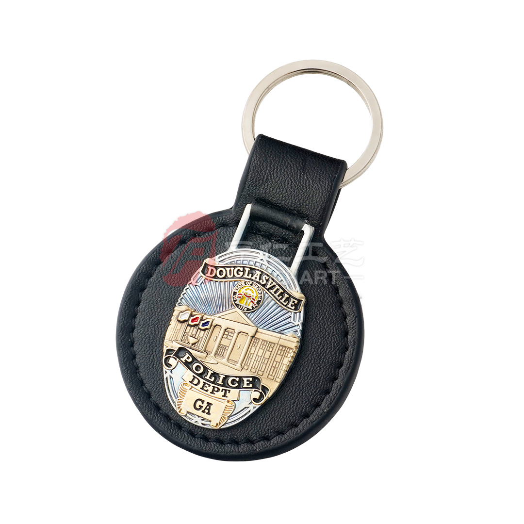 Police Dept Metal Key Chain with Leather.jpg